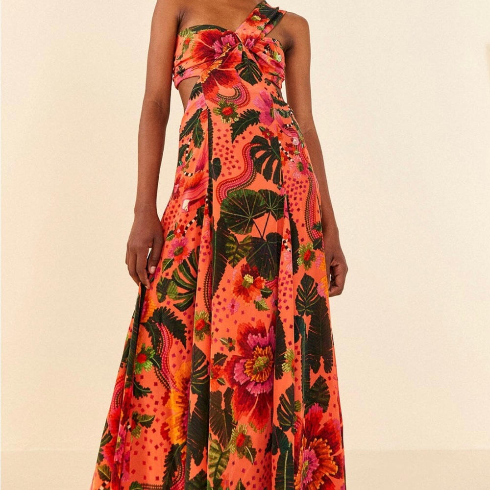 Farm Rio The Orange Blooming Garden Maxi Dress
